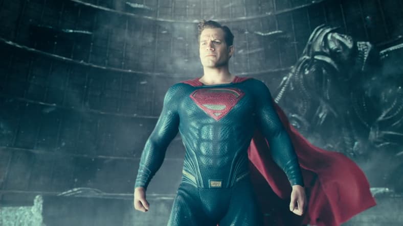 Superman (Henry Cavill) watches as Parademons attack a terrified Steppenwolf (Ciarán Hinds) in Justice League (2017), Warner Bros. Pictures