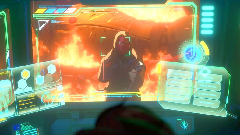 Mecha Man (Aaron Paul) prepares for a final showdown with Shroud (Matthew Mercer) in Dispatch (2025), AdHoc Studios