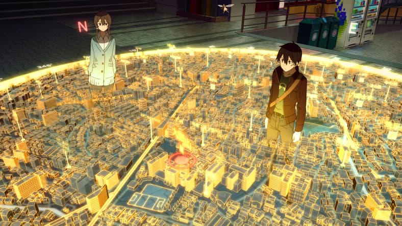 Sinon (Sawashiro Miyuki), Yui (Itou Kanae), and Kirito (Yoshitsugu Matsuoka) attempt to piece together a connection between the random boss spawnings in Sword Art Online The Movie -Ordinal Scale- (2017), A-1 Pictures
