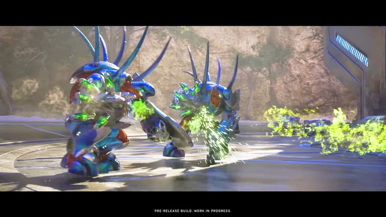A pair of Mgalekgolo Hunters have the Master Chief (Steve Downes) dead to rights in Halo: Campaign Evolved (2026), Halo Studios