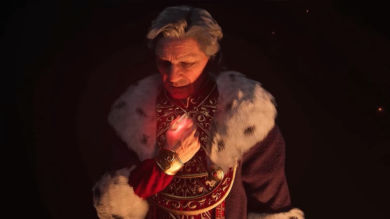 King Uriel Septim VII (Sir Patrick Stewart) granting the player the Amulet of Kings in The Elder Scrolls IV: Oblivion Remastered (2025), Bethesda Softworks