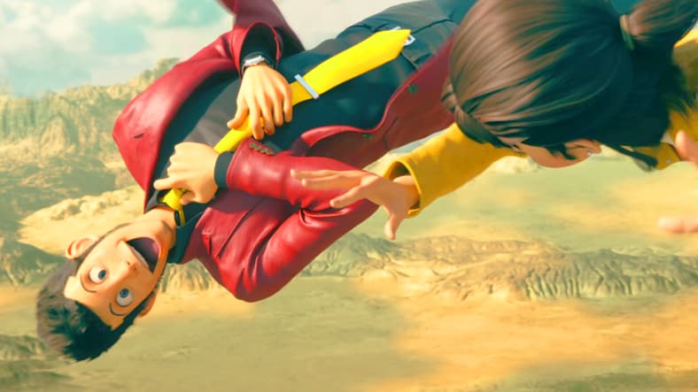 Lupin (Kanichi Kurita) leaps to the rescue of Laetitia (Suzu Hirose) in Lupin III The First (2019), Toho