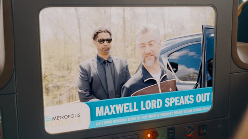 Maxwell Lord (Sean Gunn) laughs at Lex Luthor's (Nicholas Hoult) failure in Superman (2025), DC Studios