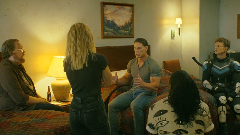 Peacemaker (John Cena) tries to convince the 11th Street kids to stay away from him in Peacemaker Season 2 Episode 8 "Full Nelson" (2025), DC Studios