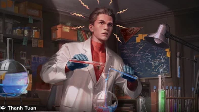 Peter Parker's spider-sense is tingling via Card #TBA, Magic: The Gathering - Marvel's Spider-Man (2025), Wizards of the Coast. Art by Thanh Tuan.