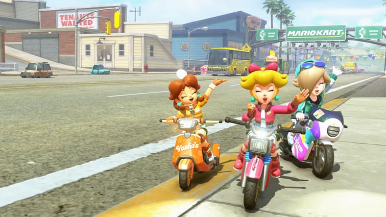 The three Princesses strike a pose in Mario Kart World (2025), Nintendo