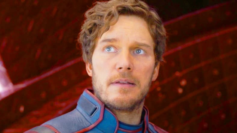 Star-Lord (Chris Pratt) confronts The High Evolutionary (Chukwudi Iwuji) in Guardians of the Galaxy, Vol. 3 (2023), Marvel Entertainment