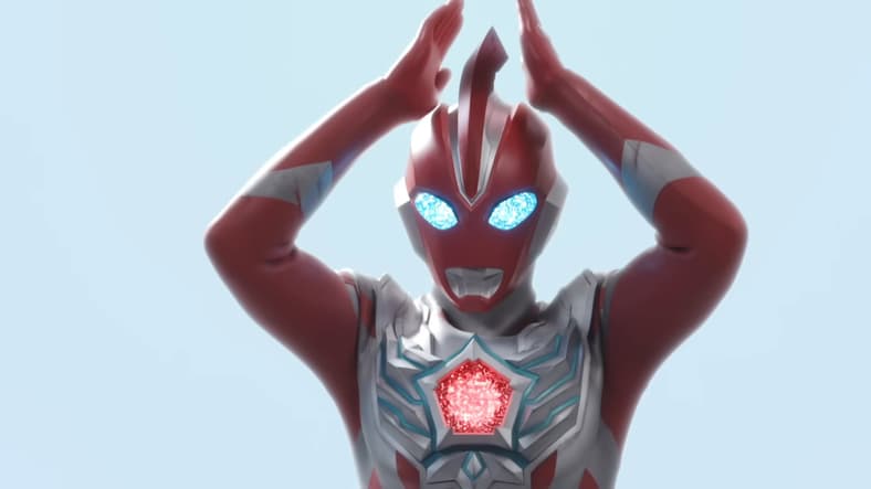 Ultraman Omega (Suit actor TBA) prepares to fire his Omega Slugger in Ultraman Omega (2025), Tsuburaya Pro