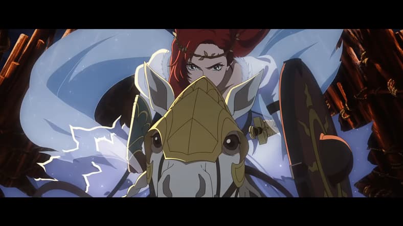 Hèra (Gaia Wise) rides into battle in The Lord of the Rings: The War of the Rohirrim (2024), Warner Bros. Animation