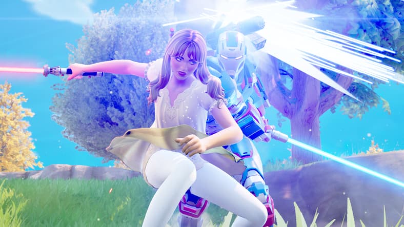 Sabrina Carpenter (N/A) and the Iron Patriot (N/A) battle it out for the fate of the universe in Fortnite (2017), Epic Games