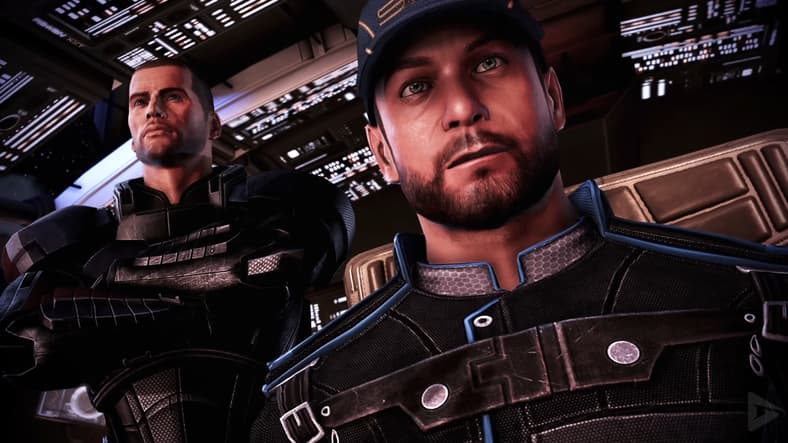 Commander Shephard (Mark Meer) and Joker (Seth Green) arrive to stop the Reapers from destroying Earth in Mass Effect 3 (2012), BioWare