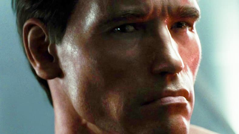The T-800 (Arnold Schwarzenegger/Brett Azar) goes online for the first time in Terminator: Salvation (2009), Warner Bros. Pictures