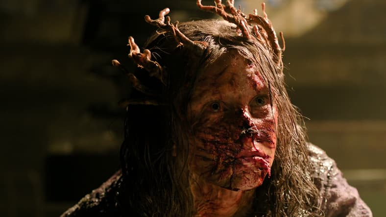 A Cordycept Stalker (Rebecca Ferguson) attacks Ellie (Bella Ramsey) in The Last of Us Season 2 Episode 1 "Future Days" (2025), HBO