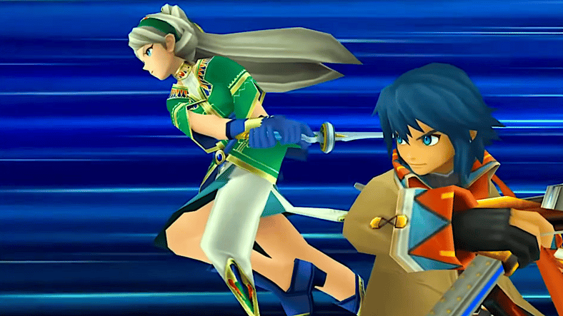 Avril (Shizuka Itô) and Dean (Hiro Shimono) ready a combined attack in Wild ARMs: The Vth Vanguard (2006), Media.Vision