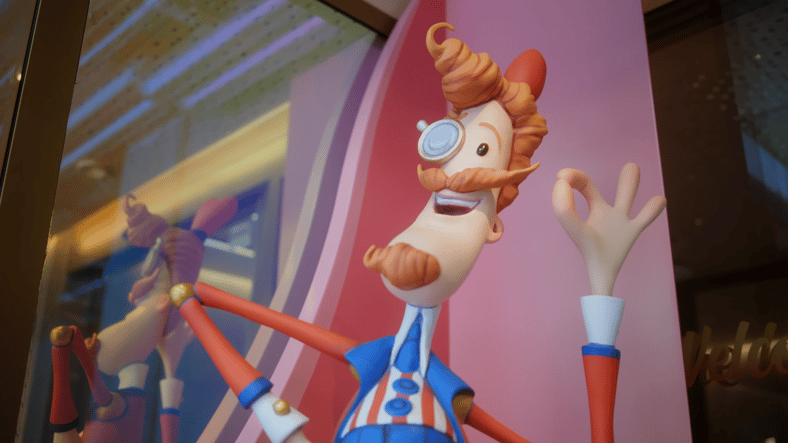 A Mr. Toffee statuette seen at King's Stockholm's headquarters in Welcome to our NEW Stockholm Kingdom! via King, YouTube