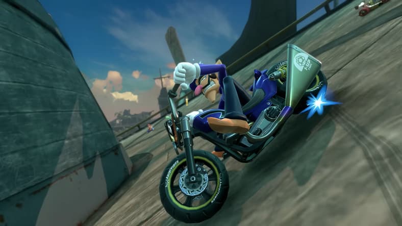 Waluigi drifting in Mario Kart World