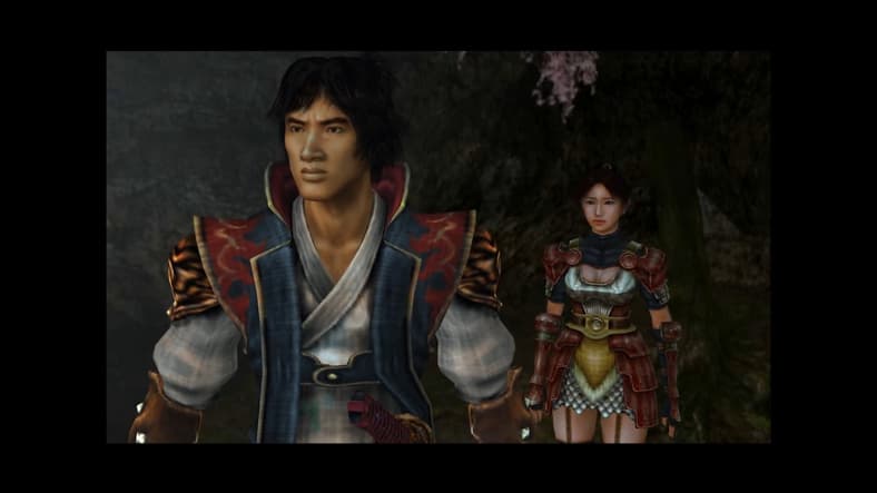 Jubei (Tatsuya Omori) and Oyu (Yoko Somi) fear they may be in enemy sights in Onimusha 2: Samurai's Destiny (2002), Capcom
