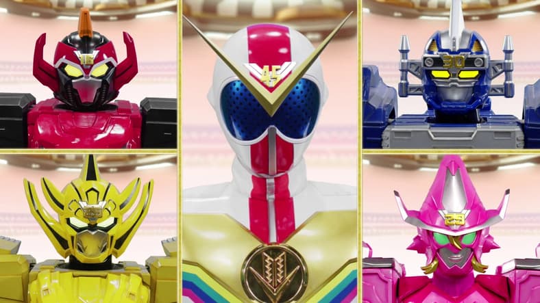 Kaito (Kiita Komagine) assembles the Zenkaigers to take on Kashiwa Mochi World (Atsushi Abe) in Avataro Sentai Donbrothers vs. Zenkaiger (2023), Toei Co. Ltd.