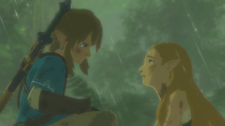 Zelda (Yu Shimamura) finds herself breaking down in front of Link (Kengo Takanashi) in The Legend of Zelda: Breath of the Wild (2017), Nintendo