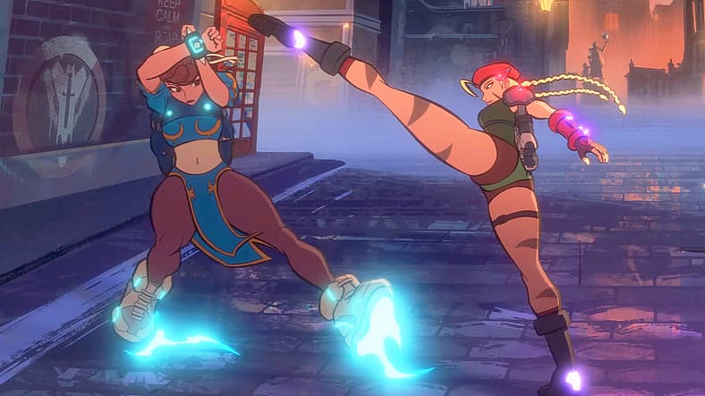 Juno (Xanthe Huynh) and Widowmaker (Chloé Hollings) street fight in Overwatch 2 (2022), Blizzard