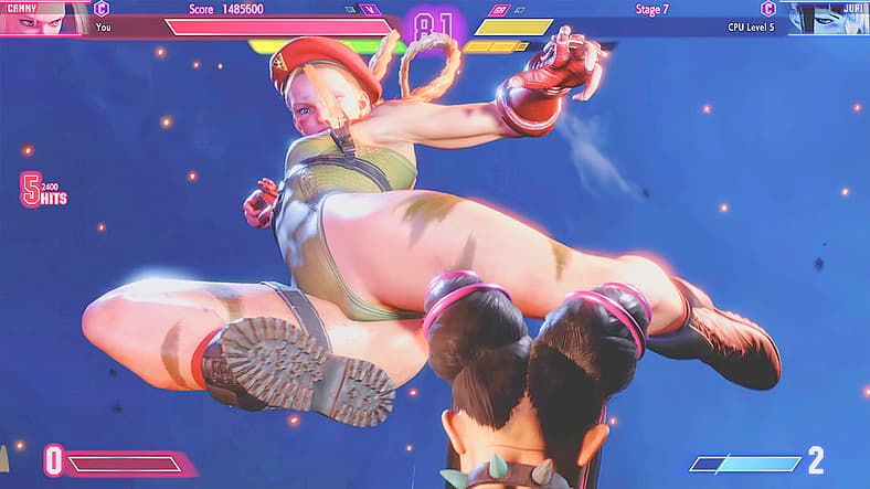 Cammy prepares to deliver a Delta Red Assault to Juri in Street Fighter VI (2023), Capcom