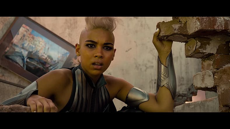 Storm (Alexandra Shipp) realizes Apocalypse's brutality in X-Men: Apocalypse (2016), Marvel