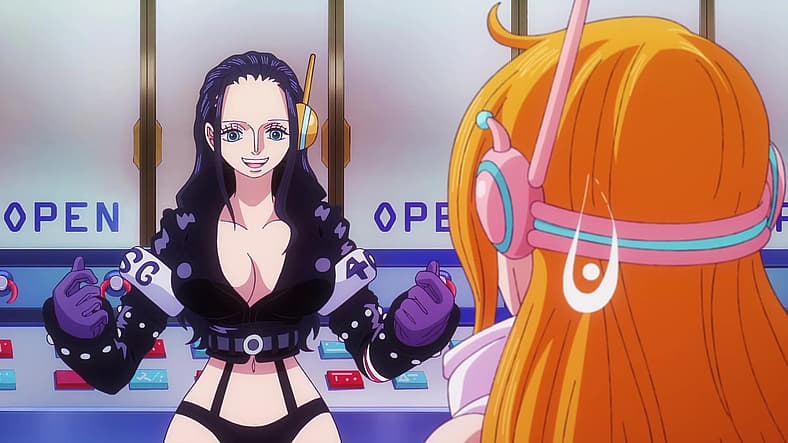 Robin and Nami in new Egghead Island outfits in One Piece Episode 1094, Toei Co. Ltd.