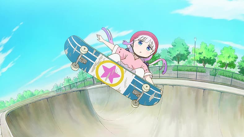 Kanna (Jad Saxton) shreds it up in Miss Kobayashi's Dragon Maid S Episode 10 (2017), Kyoto Animation