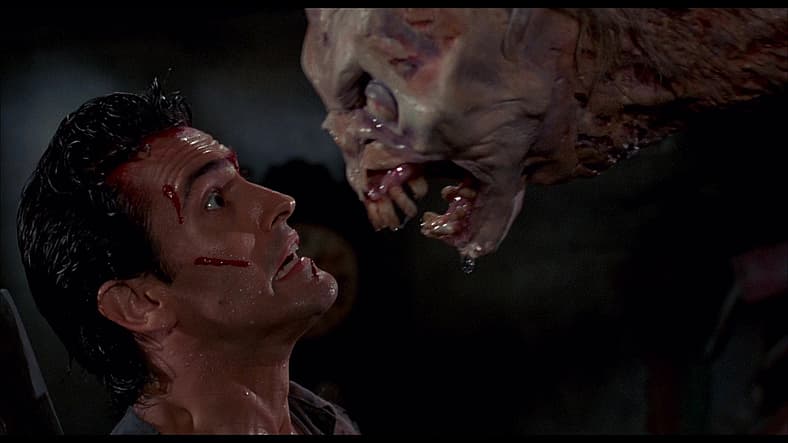 Ash (Bruce Campbell) faces evil dead yet again in Evil Dead II: Dead by Dawn (1987), Renaissance