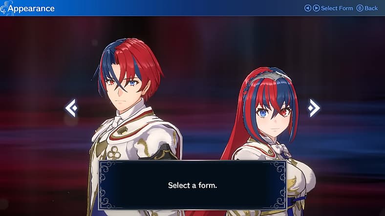 Player selects form at game start in Fire Emblem Engage (2023), Nintendo