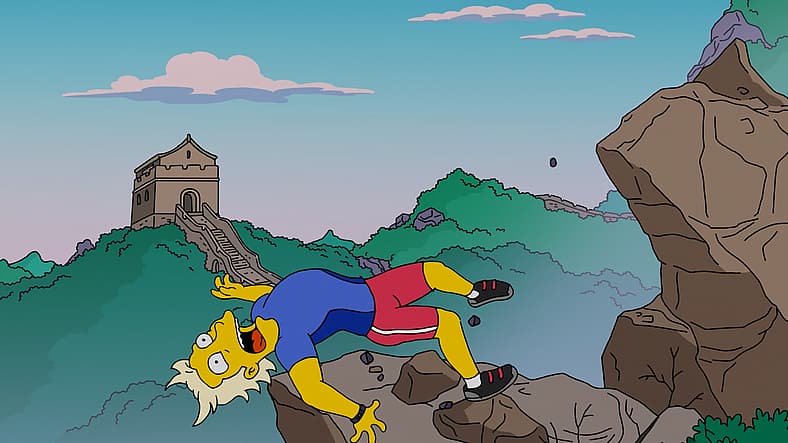 Jesse falls down the Great Wall of China in The Simpsons Season 34 Episode 2 "One Angry Lisa"