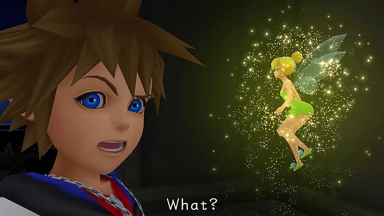 Sora is entrusted with Tinkerbell's safe-keeping in Kingdom Hearts (2002), Square Enix