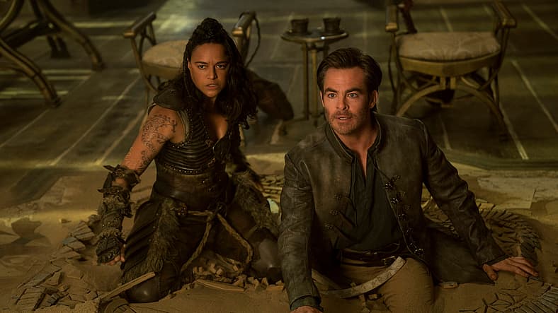 Chris Pine as Edgin and Michelle Rodriguez as Holga in Dungeons & Dragons: Honor Among Thieves