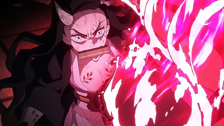 Nezuko unleashes her demon powers in Demon Slayer: Kimetsu no Yaiba Season 3 (2023), Aniplex