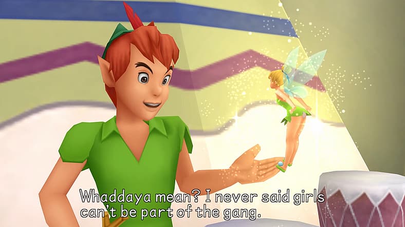 Peter Pan makes rule about Lost Boys to calm Tinkerbell in Kingdom Hearts Birth by Sleep (2009)