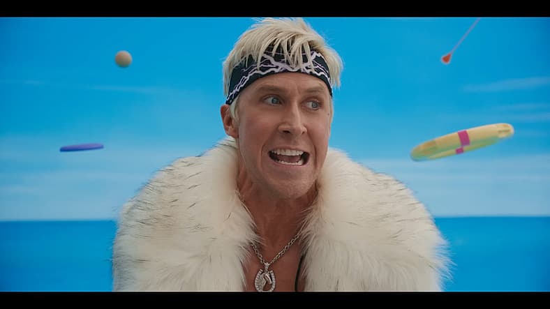 Ken (Ryan Gosling) rallies his troops in Barbie (2023), Warner Bros. Pictures