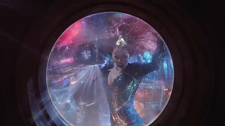 Mera attempts to penetrate an Atlantean attack craft in Aquaman and the Lost Kingdom (2023)