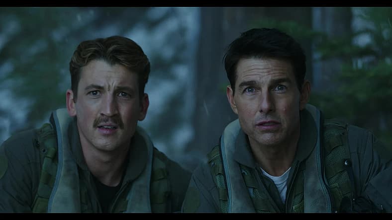 Maverick (Tom Cruise) and Rooster (Miles Teller) in outdated F-14 in Top Gun: Maverick (2022)