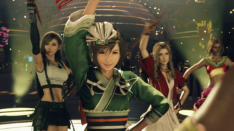 Tifa, Yuffie, and Aerith dance at the Golden Saucer in Final Fantasy VII Rebirth (2024), Square Enix
