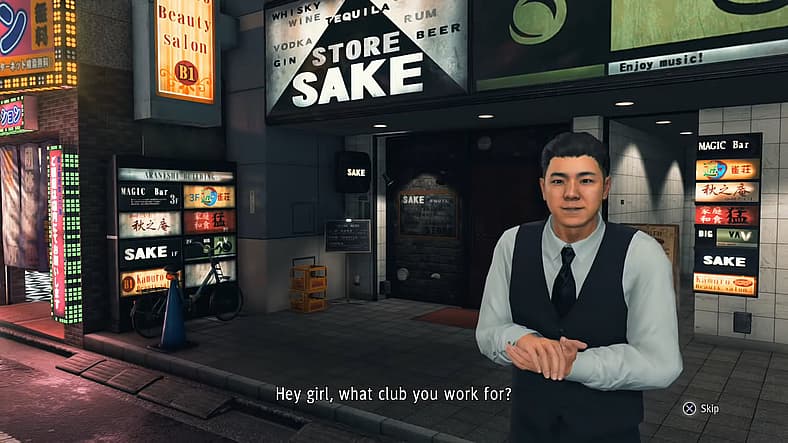 Saori Shirosaki (Yuko Kaida/Aimee Castle) gets catcalled in the street in Judgment (2018), Sega