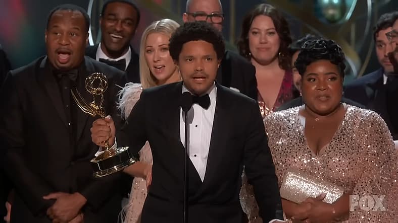 Daily Show With Trevor Noah team accepts Emmy for Talk Series at 75th Emmy Awards