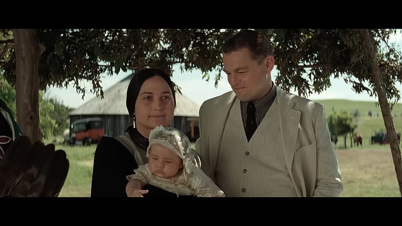 The Burkhart family at an uncomfortable family gathering in Killers of the Flower Moon (2023), Apple