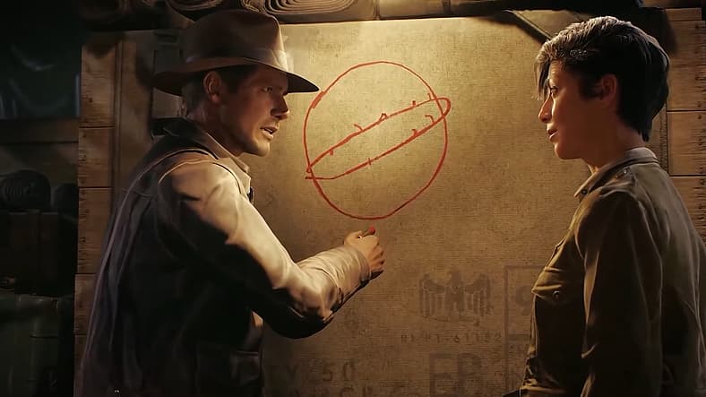 Indiana Jones explains the Great Circle to Gina Lombardi in Indiana Jones and the Great Circle