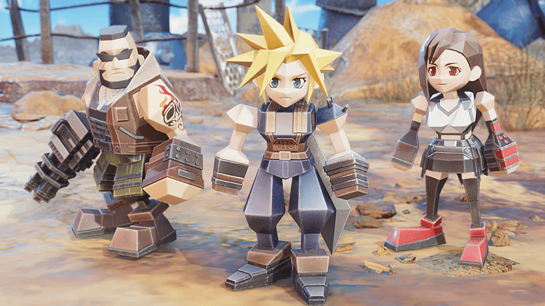 Barret (Masato Funaki), Cloud Strife (Takahiro Sakurai), and Tifa (Ayumi Ito) in Final Fantasy VII