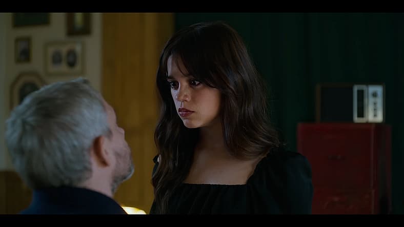 Martin Freeman as Jonathan Miller and Jenna Ortega as Cairo Sweet in Miller's Girl (2024), Lionsgate