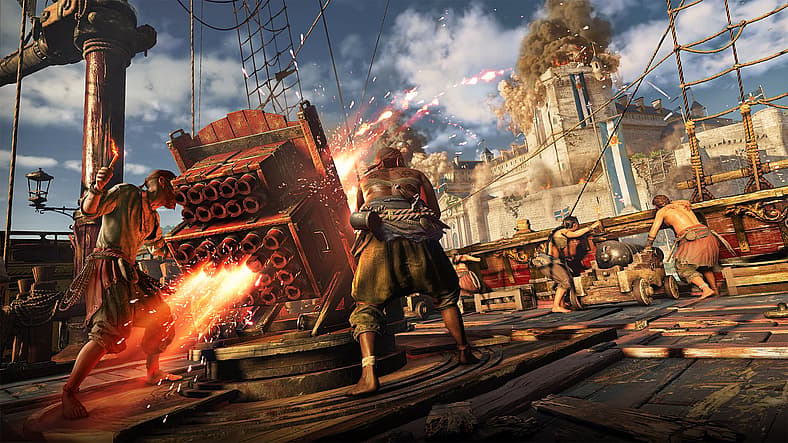 Pirates bombard fortress with rocket artillery in Skull and Bones (2024), Ubisoft