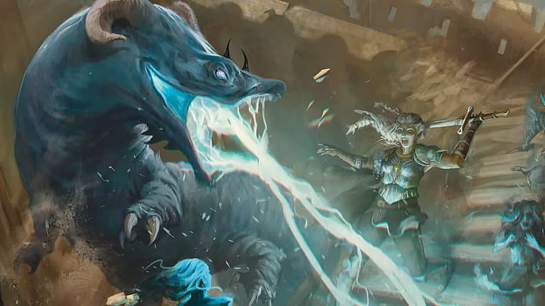 Asteria reacts to lightning blast in Dungeons & Dragons: The Book of Many Things (2023)
