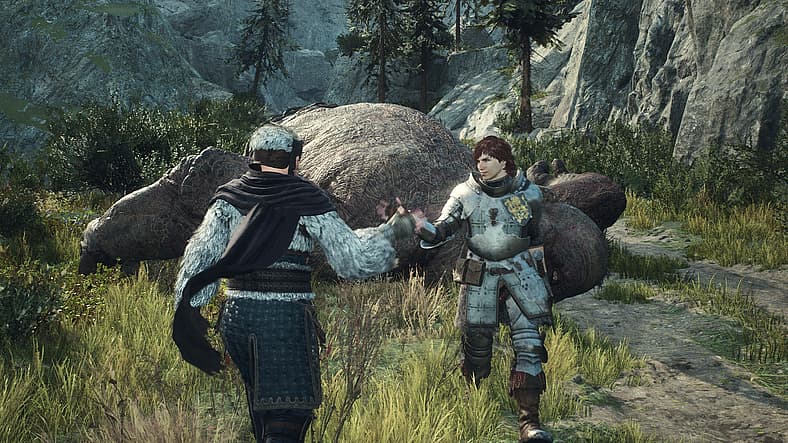 The Arisen congraultes his Pawn on a fight well won in Dragon's Dogma (2024), Capcom
