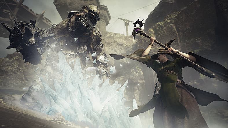 The Arisen uses their sorcery to stop a cyclops in its tracks in Dragon's Dogma 2 (2024), Capcom