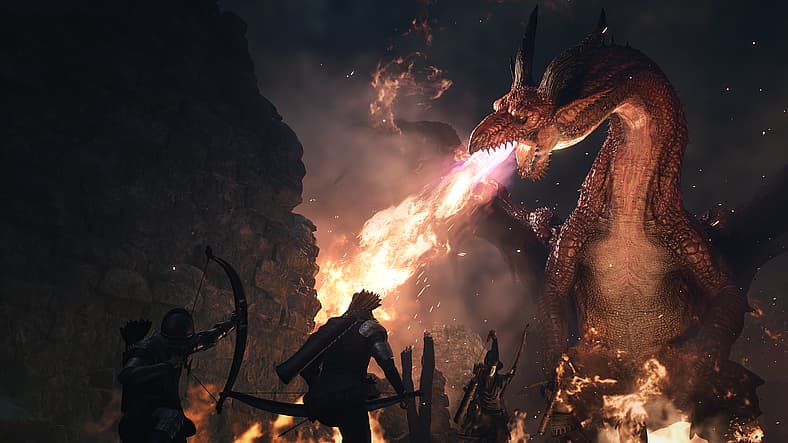 The Dragon (David Lodge) defends his keep in Dragon's Dogma 2 (2024), Capcom